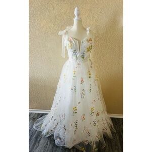 Floral Embroidered White Gown